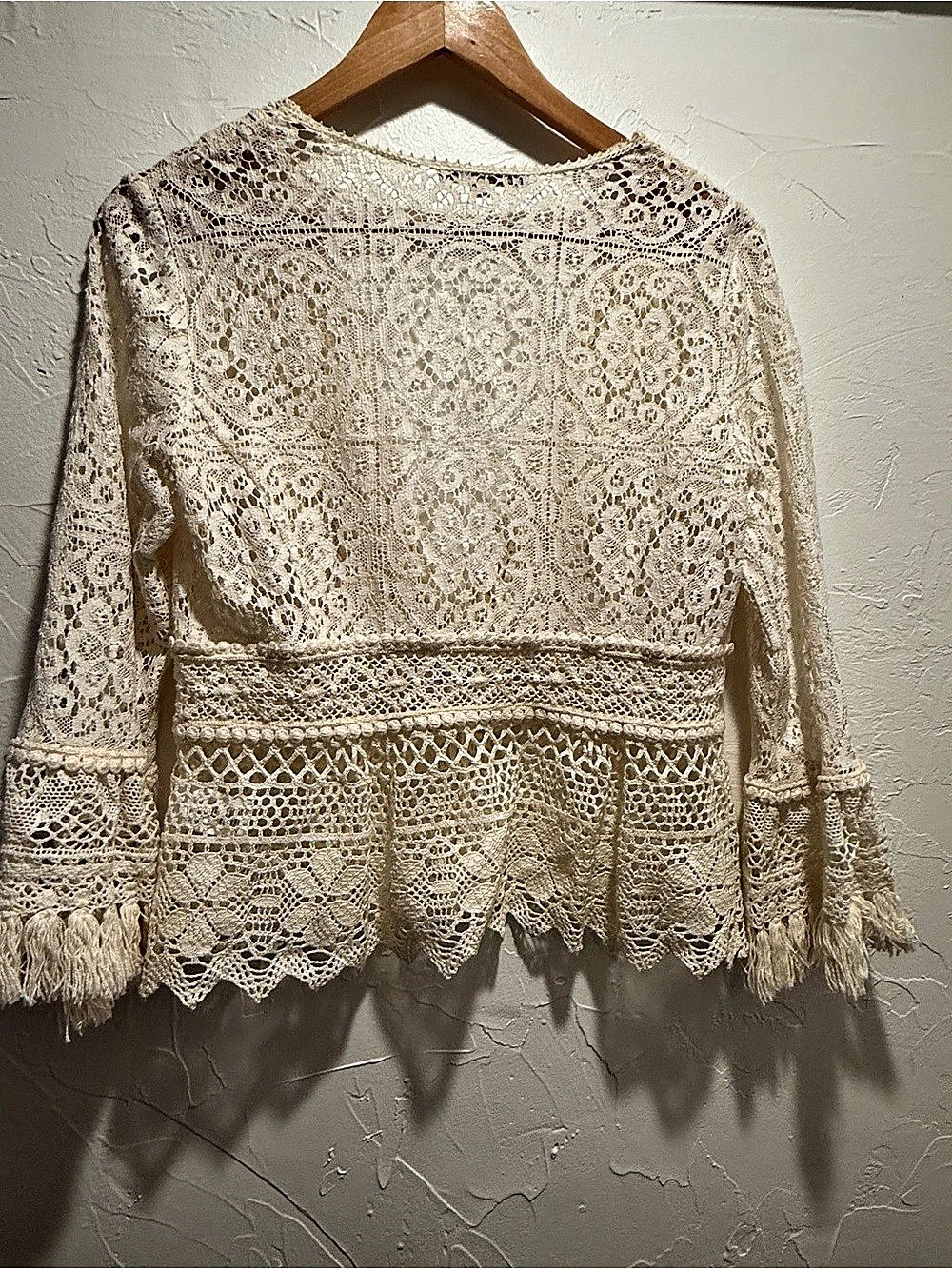 Nanette Lepore Lace Fringe Cardigan Cream Size 10 Like New - Picture 2 of 4